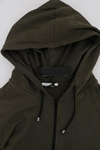 Green Full Zipper Hodded Cotton Sweater-Daniele Alessandrini-LabelTerrace.com