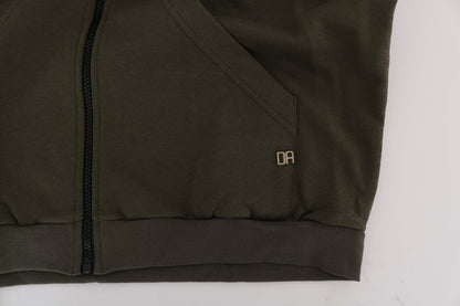 Green Full Zipper Hodded Cotton Sweater-Daniele Alessandrini-LabelTerrace.com
