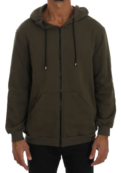 Green Full Zipper Hodded Cotton Sweater-Daniele Alessandrini-LabelTerrace.com