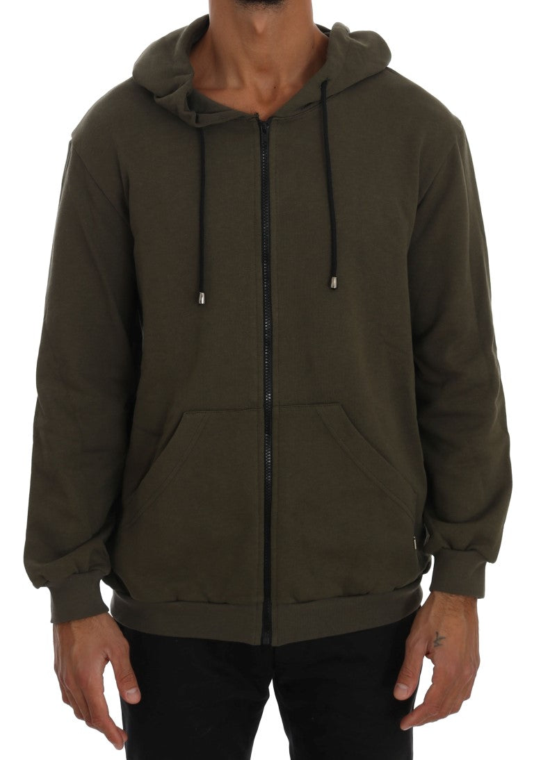 Green Full Zipper Hodded Cotton Sweater-Daniele Alessandrini-LabelTerrace.com