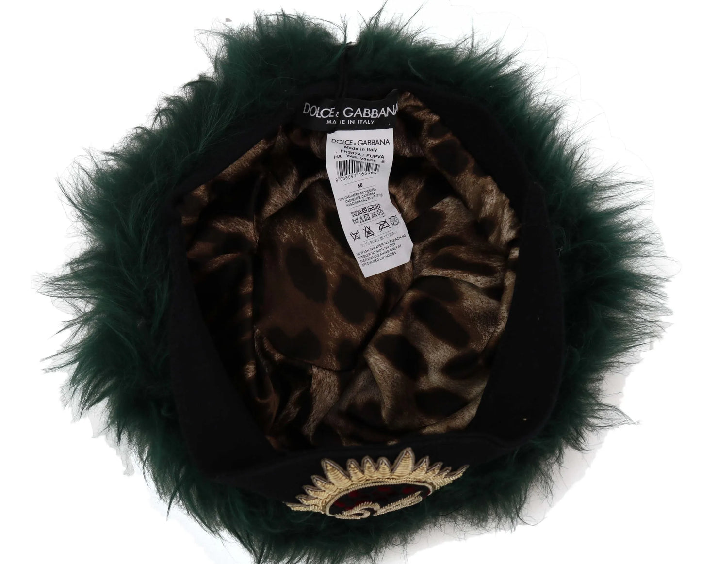 Green Fur DG Logo Embroidered Cloche Hat-Dolce & Gabbana-LabelTerrace.com