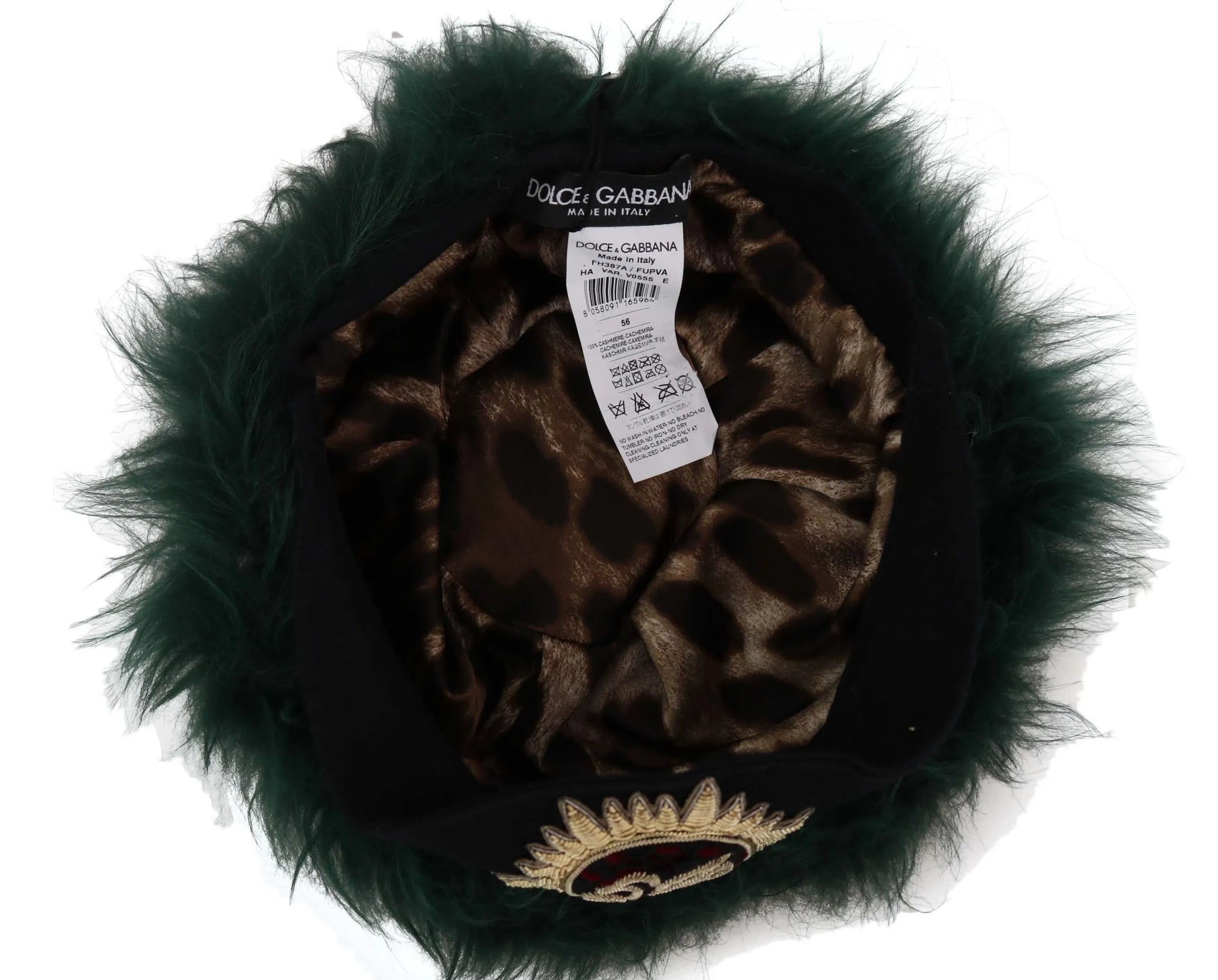 Green Fur DG Logo Embroidered Cloche Hat-Dolce & Gabbana-LabelTerrace.com