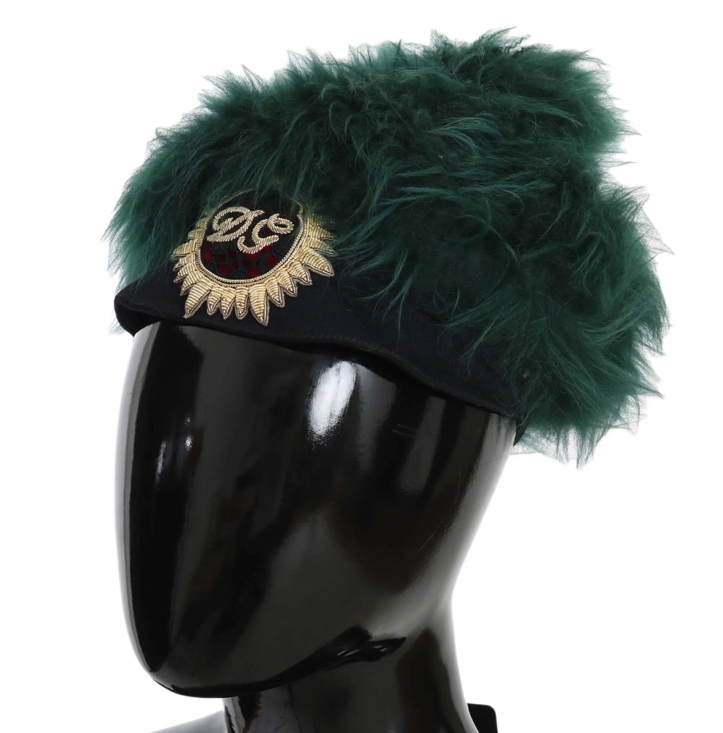 Green Fur DG Logo Embroidered Cloche Hat-Dolce & Gabbana-LabelTerrace.com