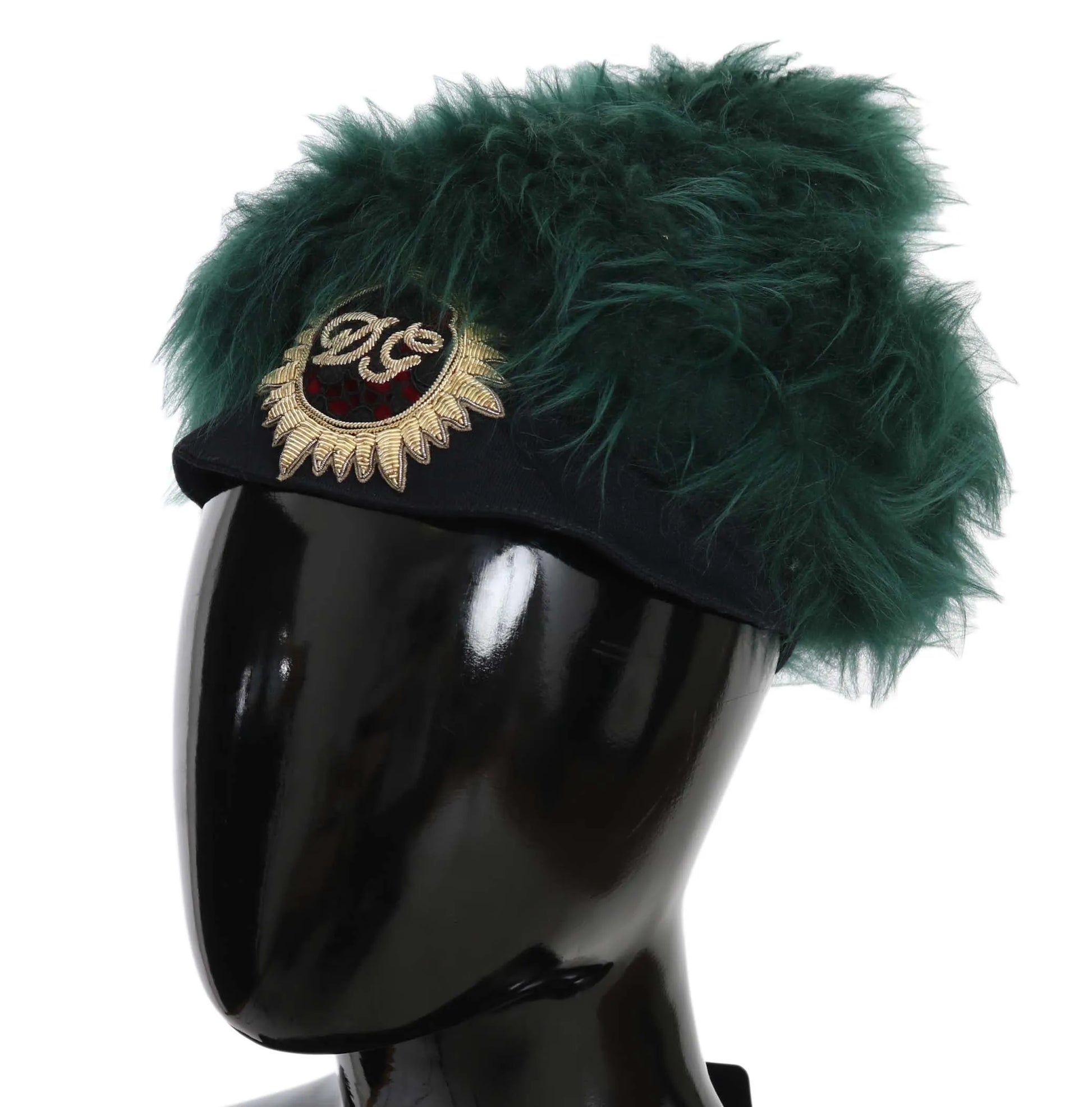 Green Fur DG Logo Embroidered Cloche Hat-Dolce & Gabbana-LabelTerrace.com