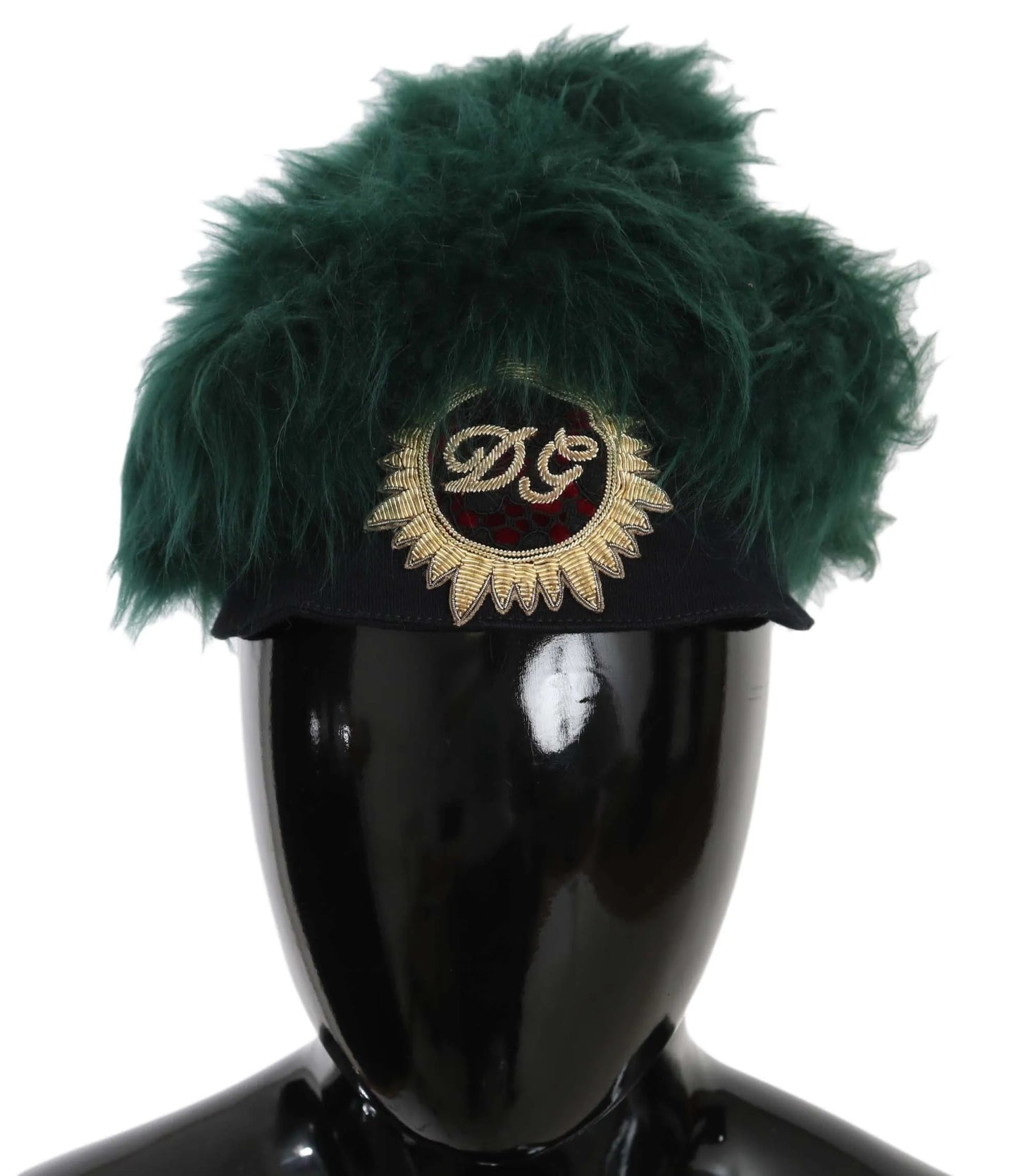 Green Fur DG Logo Embroidered Cloche Hat-Dolce & Gabbana-LabelTerrace.com