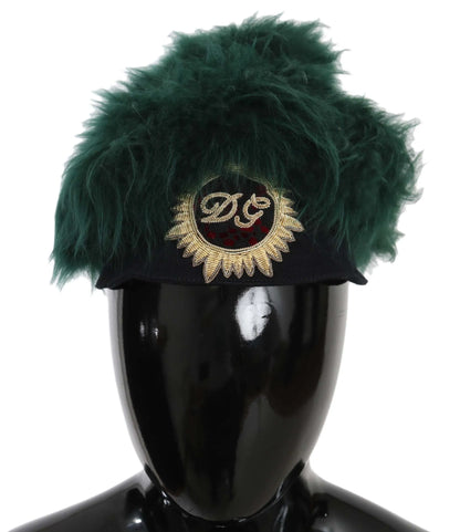 Green Fur DG Logo Embroidered Cloche Hat-Dolce & Gabbana-LabelTerrace.com