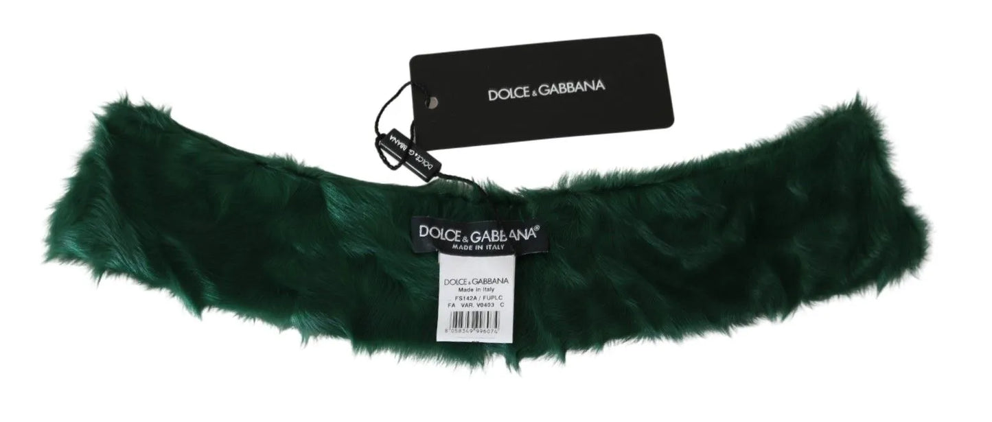 Green Fur Neck Collar Wrap Lambskin Scarf-Dolce & Gabbana-LabelTerrace.com