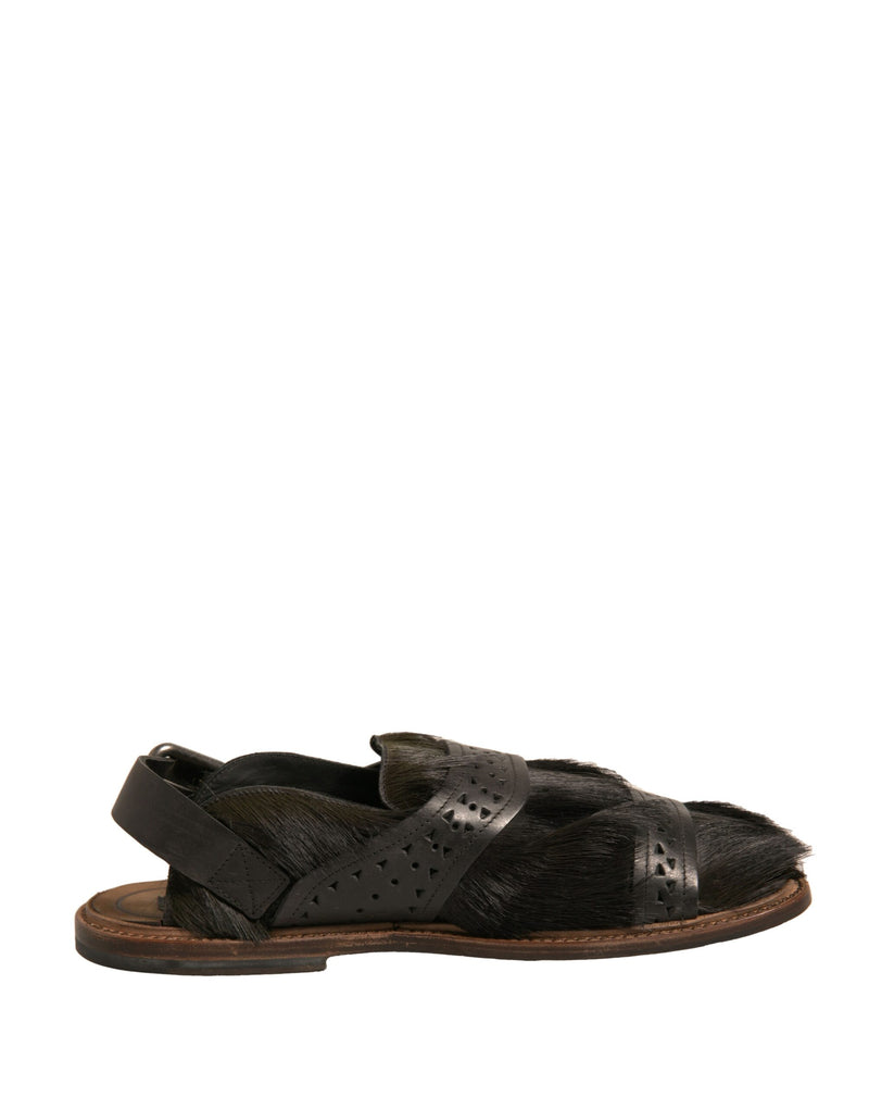 Green Gazelle Hair Leather Flats Sandals Shoes-Dolce & Gabbana-LabelTerrace.com