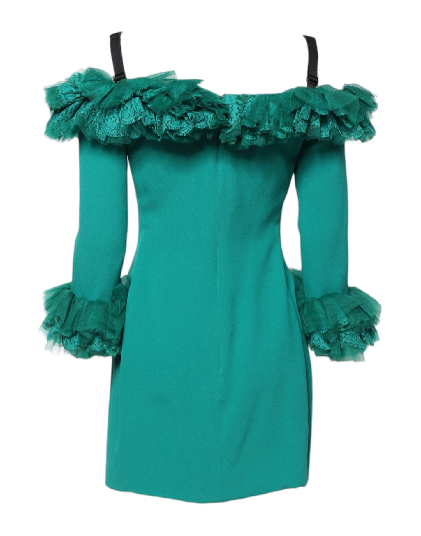 Green Lace Off Shoulder Sheath Mini Dress-Dolce & Gabbana-LabelTerrace.com
