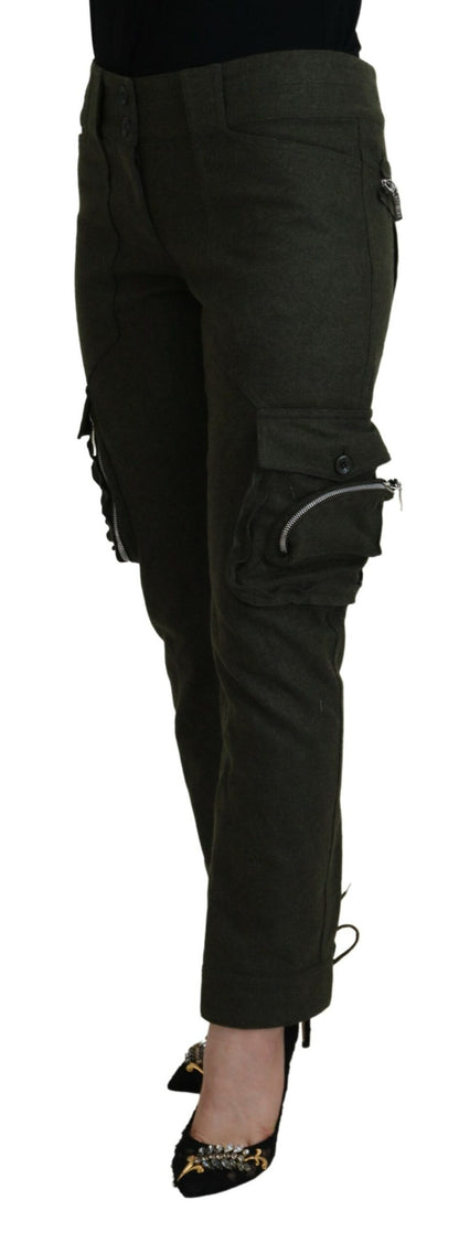 Green Lace Up Leg Women Tapered Pants