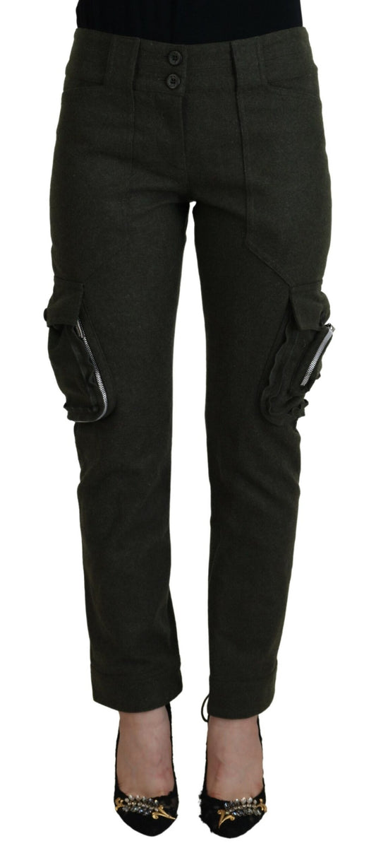 Green Lace Up Leg Women Tapered Pants