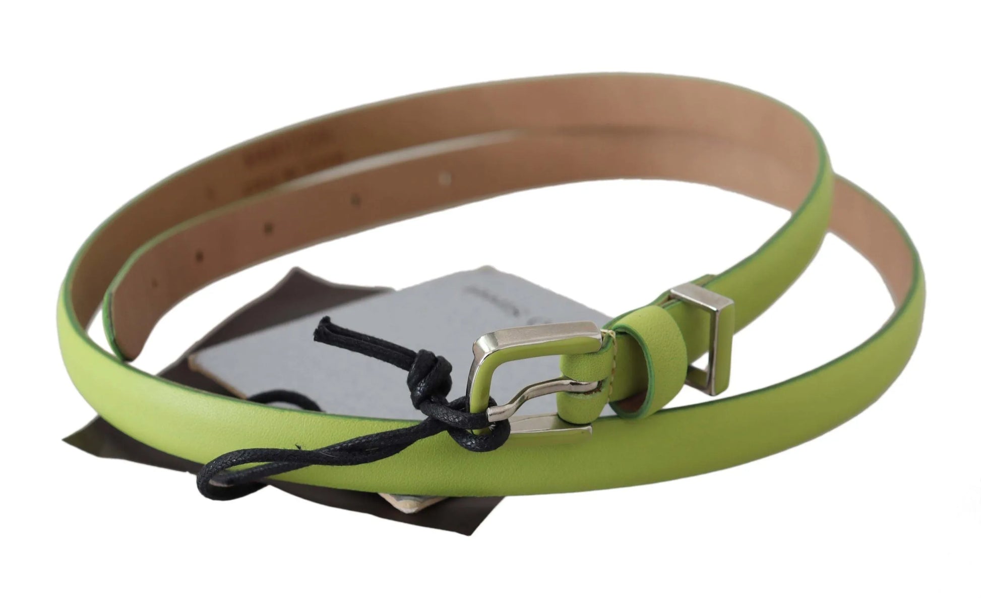 Green Leather Chartreuse Silver Green Buckle Belt-Scervino Street-LabelTerrace.com