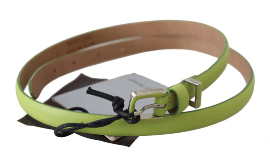 Green Leather Chartreuse Silver Green Buckle Belt-Scervino Street-LabelTerrace.com
