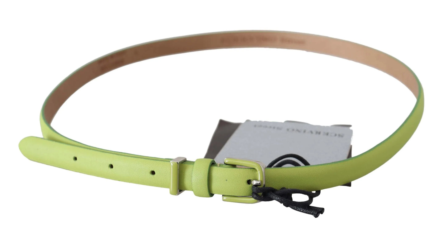 Green Leather Chartreuse Silver Green Buckle Belt-Scervino Street-LabelTerrace.com