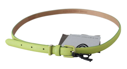 Green Leather Chartreuse Silver Green Buckle Belt-Scervino Street-LabelTerrace.com