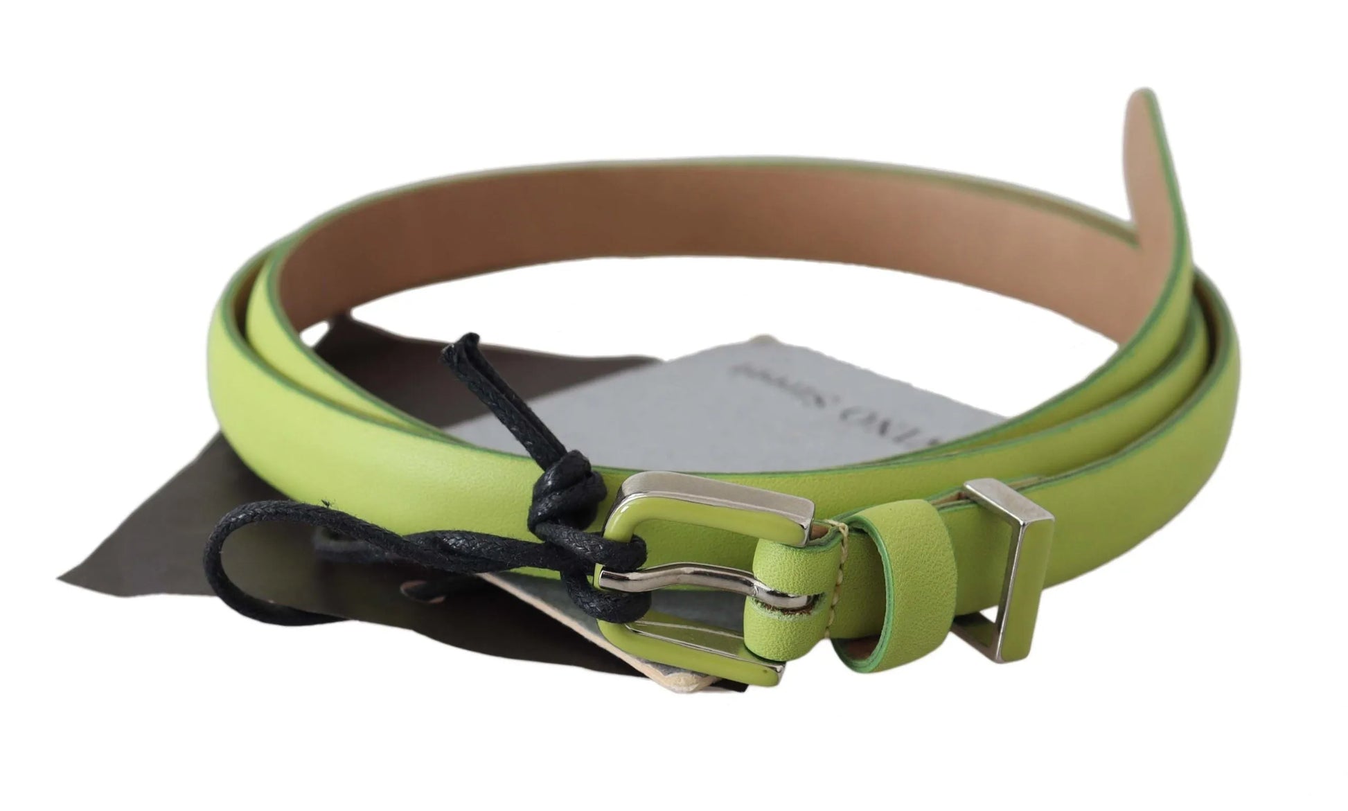 Green Leather Chartreuse Silver Green Buckle Belt-Scervino Street-LabelTerrace.com