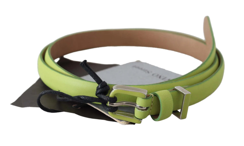 Green Leather Chartreuse Silver Green Buckle Belt-Scervino Street-LabelTerrace.com
