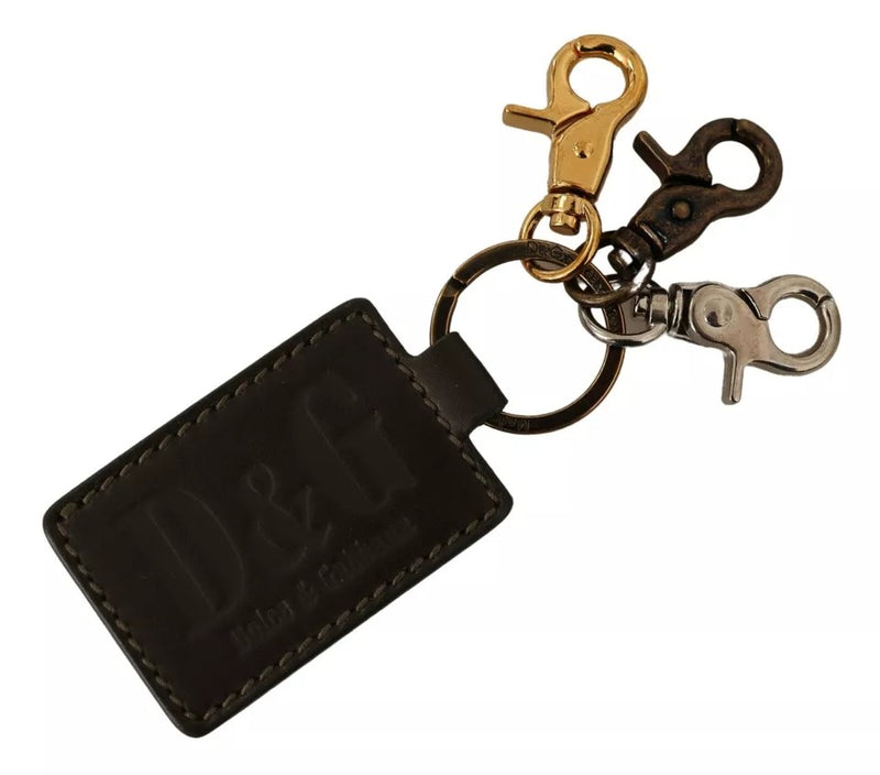 Green Leather D&G Logo Metal Ring Hook Keyring Keychain-Dolce & Gabbana-LabelTerrace.com