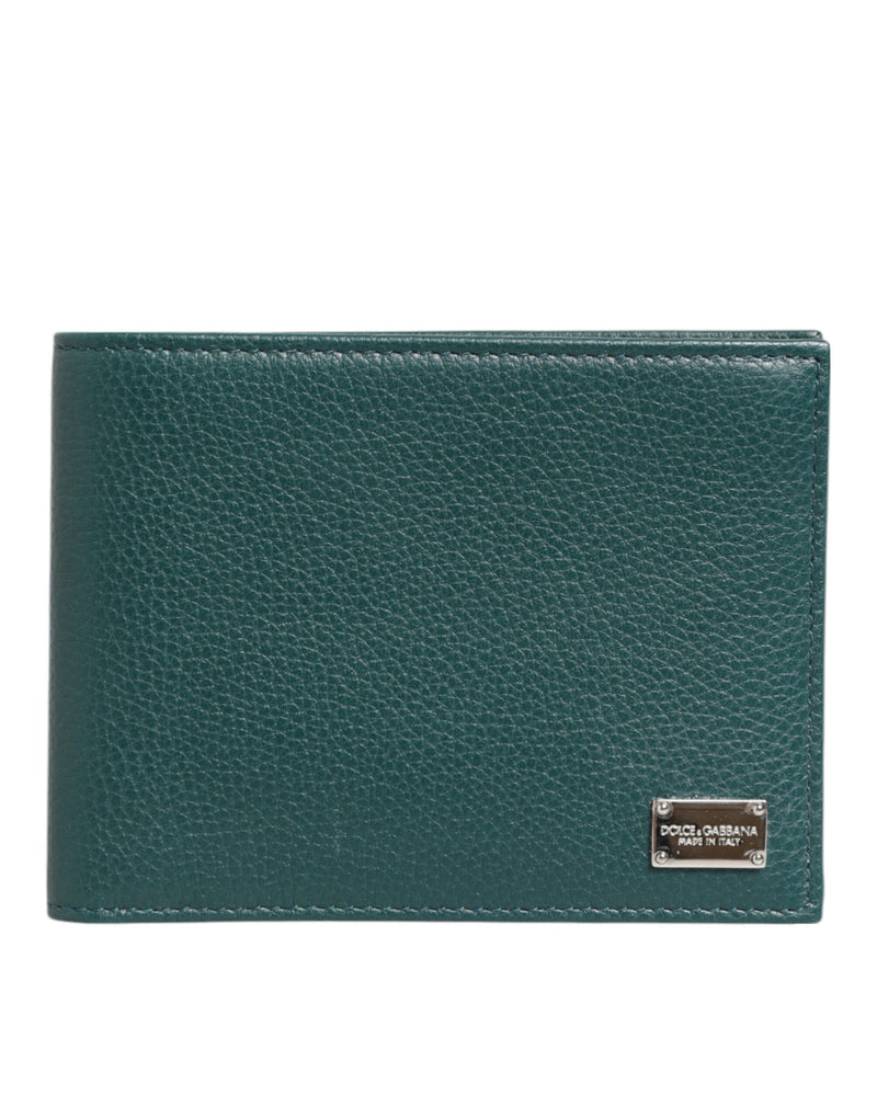 Green Leather DG Logo Plaque Bifold Card Holder Wallet-Dolce & Gabbana-LabelTerrace.com