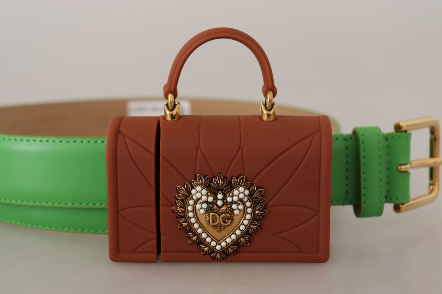 Green Leather Devotion Heart Micro Bag Headphones Belt-Dolce & Gabbana-LabelTerrace.com