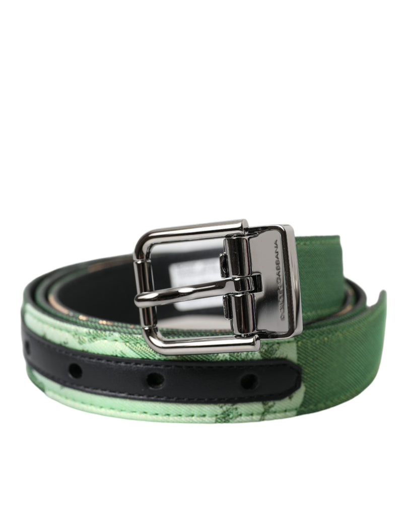 Green Leather Jacquard Silver Metal Buckle Belt-Dolce & Gabbana-LabelTerrace.com