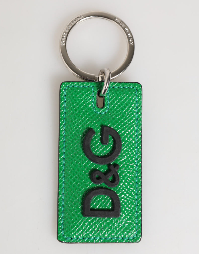 Green Leather Logo Metal Ring Keychain Holder Men Keyring-Dolce & Gabbana-LabelTerrace.com