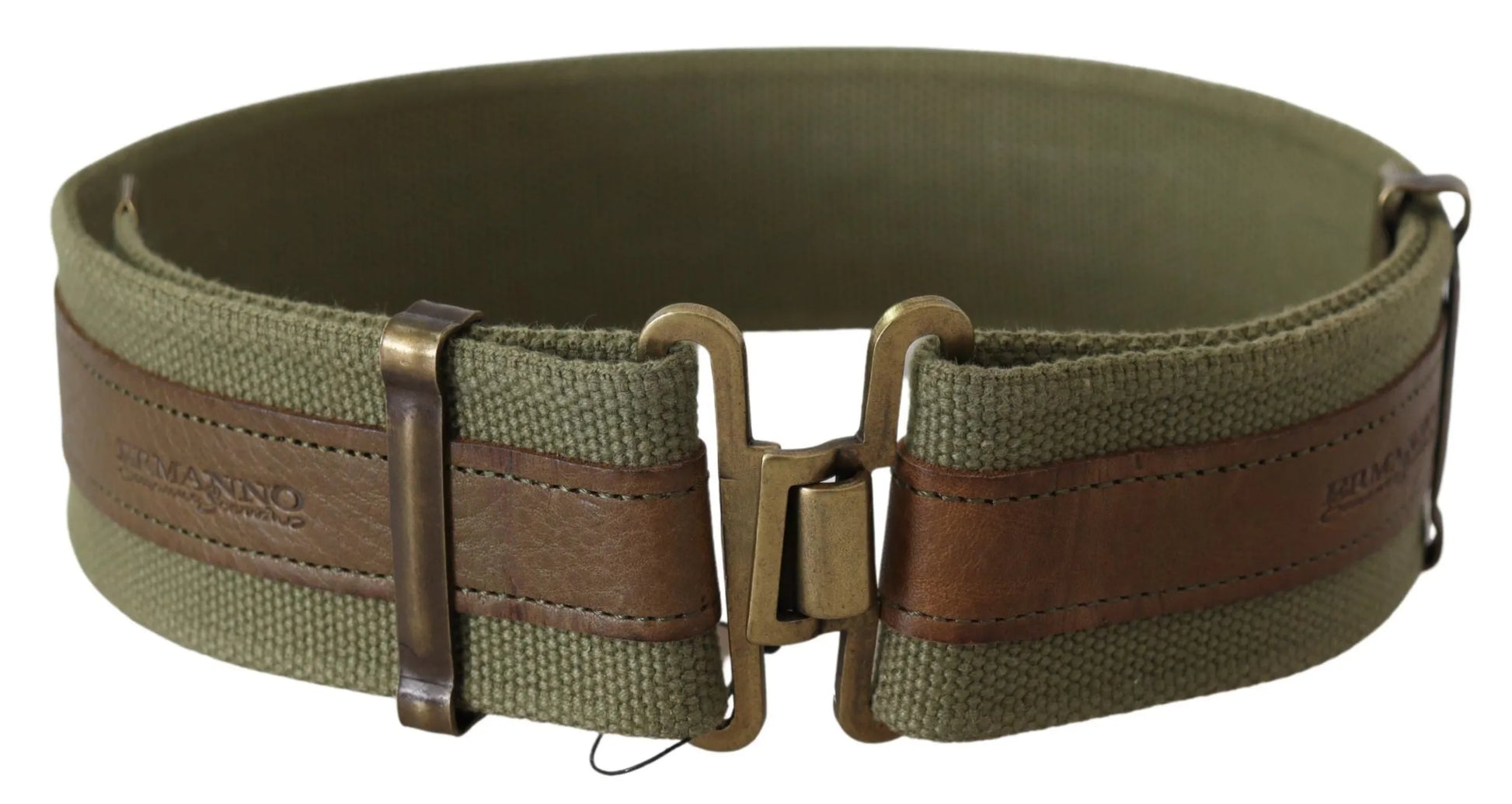 Green Leather Rustic Bronze Buckle Army Belt-Ermanno Scervino-LabelTerrace.com