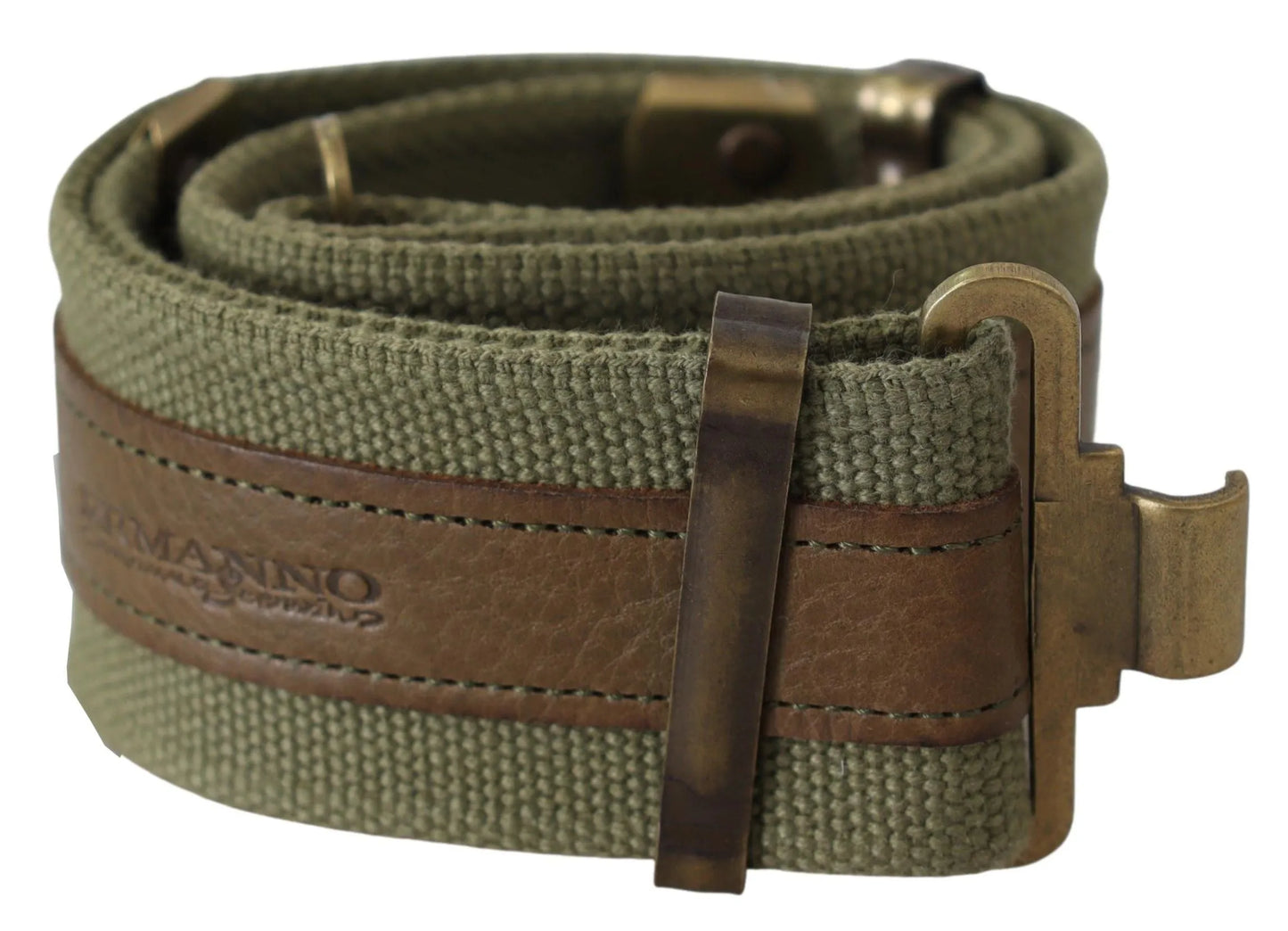 Green Leather Rustic Bronze Buckle Army Belt-Ermanno Scervino-LabelTerrace.com