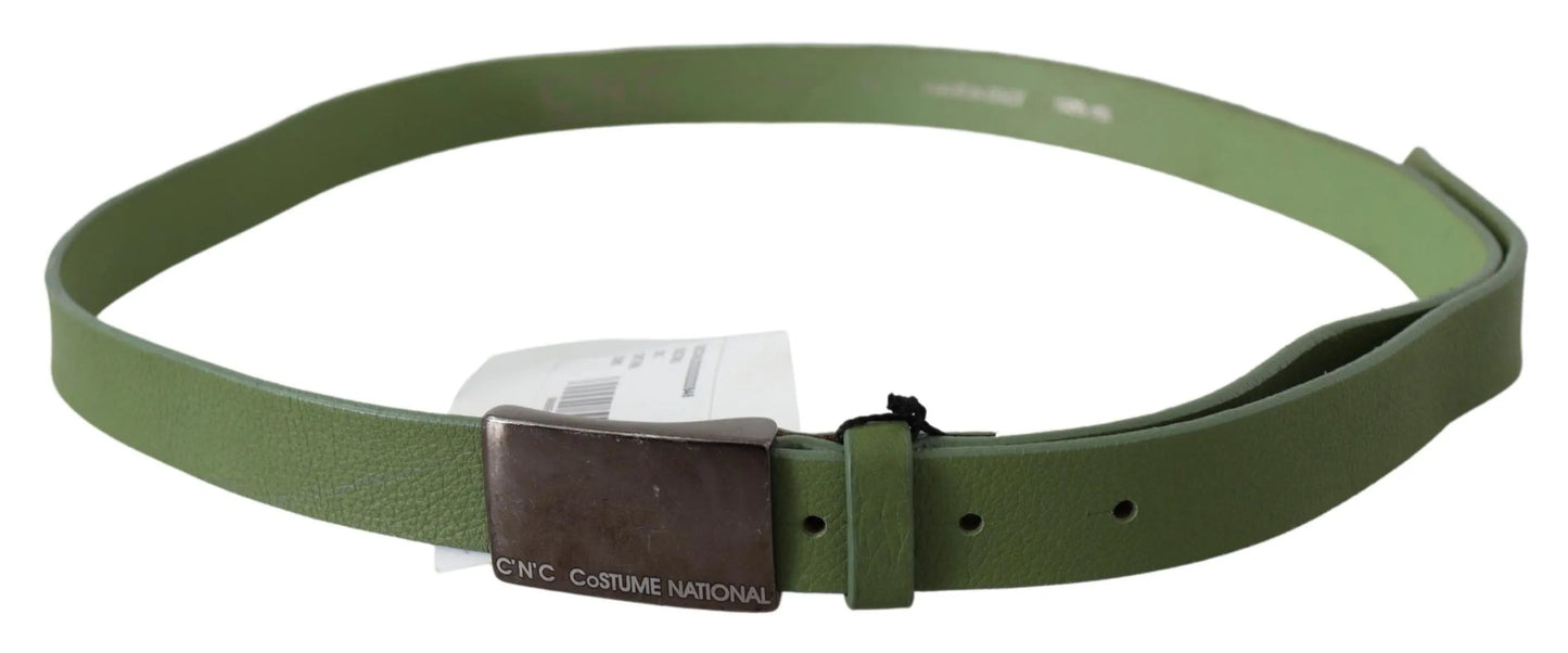 Green Leather Silver Buckle Waist Men Belt-Costume National-LabelTerrace.com