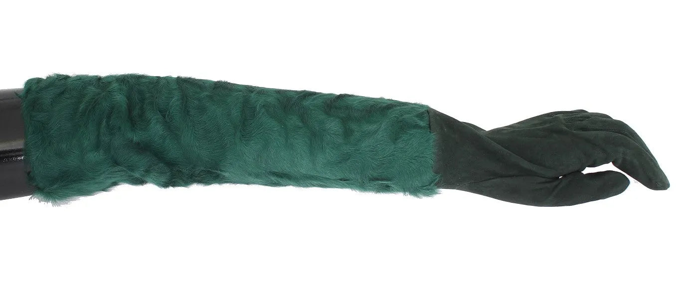Green Leather Xiangao Fur Elbow Gloves-Dolce & Gabbana-LabelTerrace.com