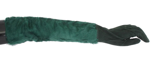 Green Leather Xiangao Fur Elbow Gloves-Dolce & Gabbana-LabelTerrace.com