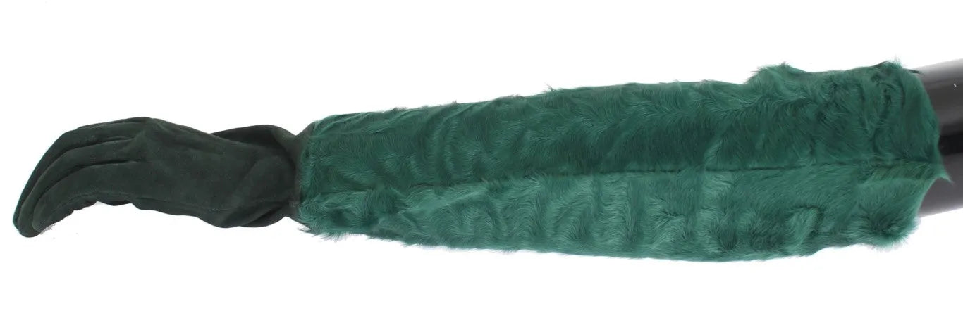 Green Leather Xiangao Fur Elbow Gloves-Dolce & Gabbana-LabelTerrace.com