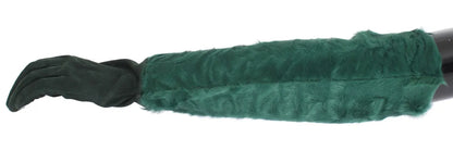 Green Leather Xiangao Fur Elbow Gloves-Dolce & Gabbana-LabelTerrace.com
