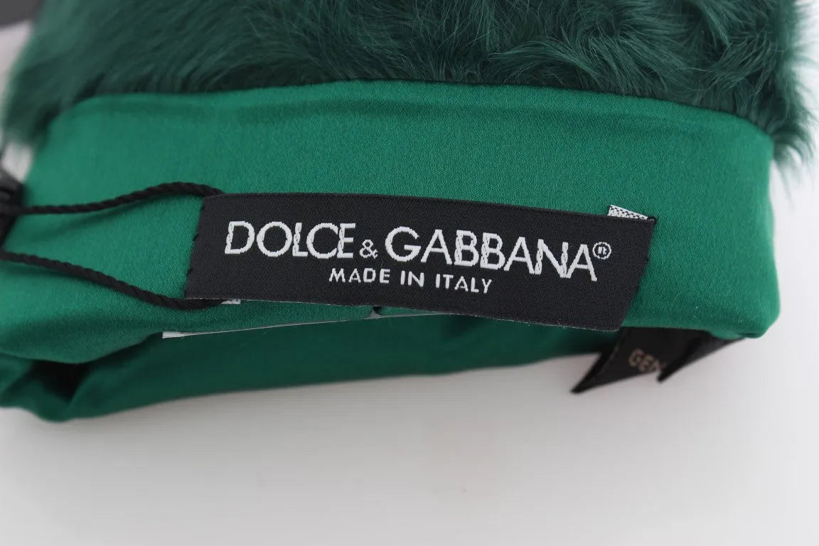 Green Leather Xiangao Fur Elbow Gloves-Dolce & Gabbana-LabelTerrace.com