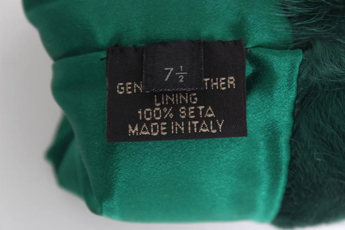 Green Leather Xiangao Fur Elbow Gloves-Dolce & Gabbana-LabelTerrace.com