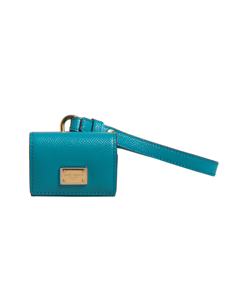 Green Logo Plaque Leather Gold Metal Strap Airpods Case-Dolce & Gabbana-LabelTerrace.com