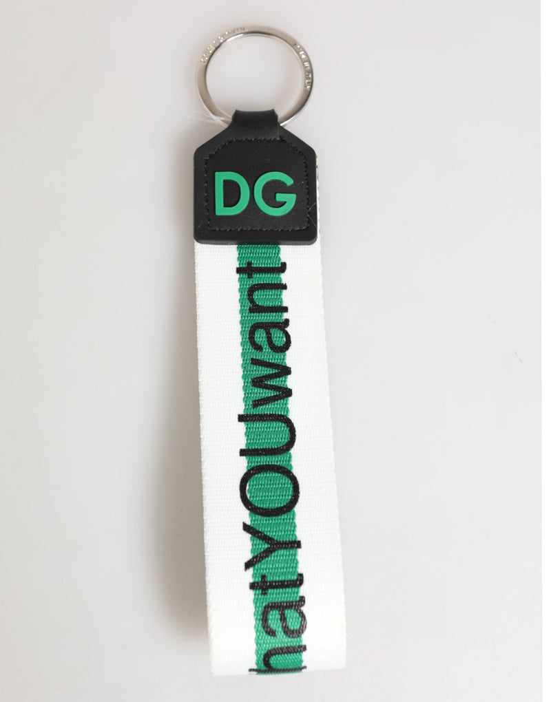 Green Logo Polyester Silver Brass Holder Keychain Keyring-Dolce & Gabbana-LabelTerrace.com