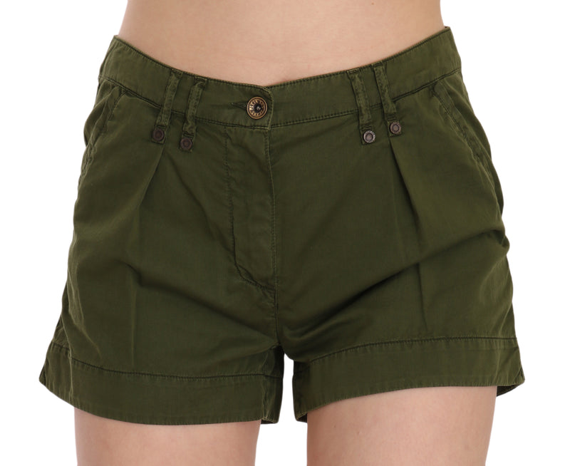 Green Mid Waist 100% Cotton Mini Shorts-PLEIN SUD-LabelTerrace.com