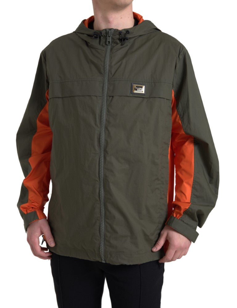 Green Orange Hooded Cotton Full Zip Jacket-Dolce & Gabbana-LabelTerrace.com