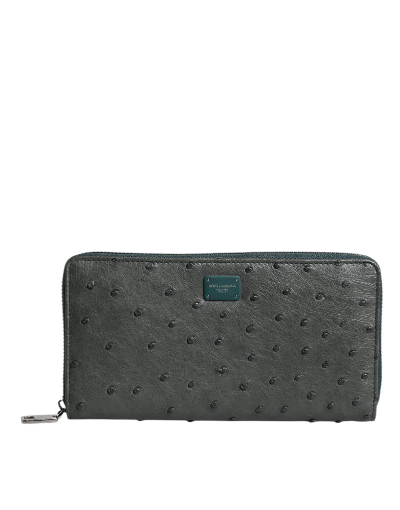 Green Ostrich Logo Plaque Zip Around Continental Wallet-Dolce & Gabbana-LabelTerrace.com