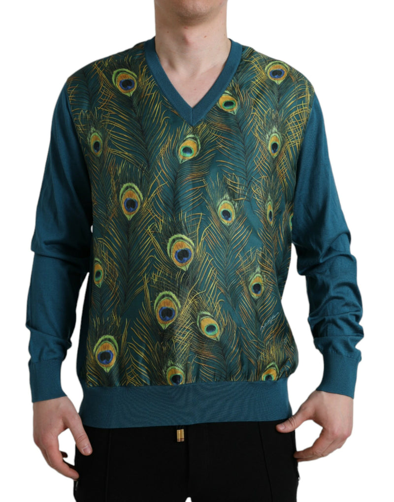 Green Peacock Feather Pullover Sweater-Dolce & Gabbana-LabelTerrace.com