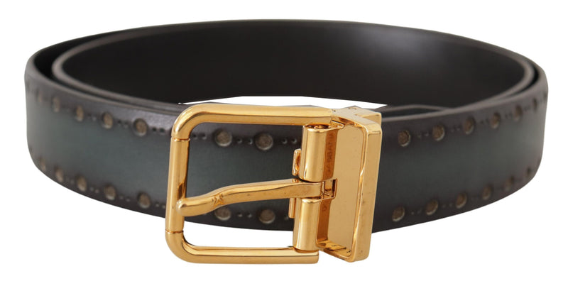 Green Perforated Leather Brass Metal Belt-Dolce & Gabbana-LabelTerrace.com