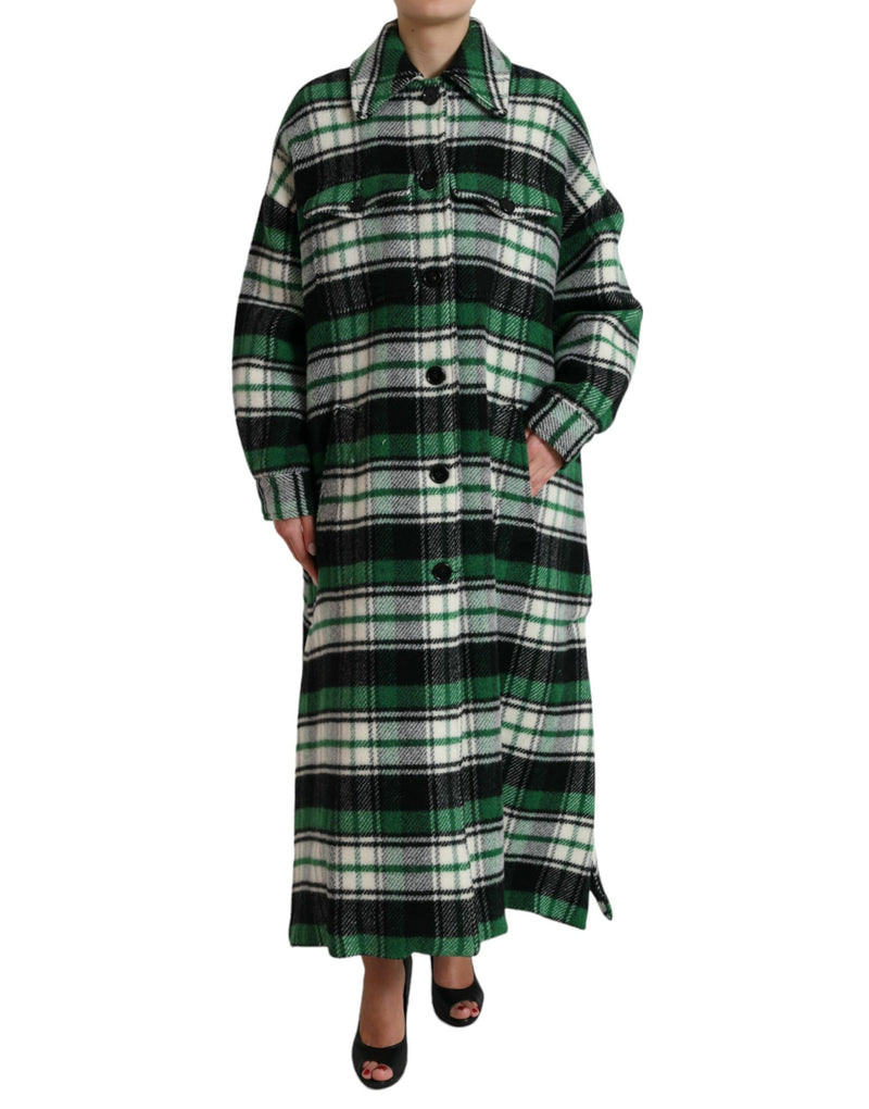 Green Plaid Long Sleeve Casual Coat Jacket-Dolce & Gabbana-LabelTerrace.com
