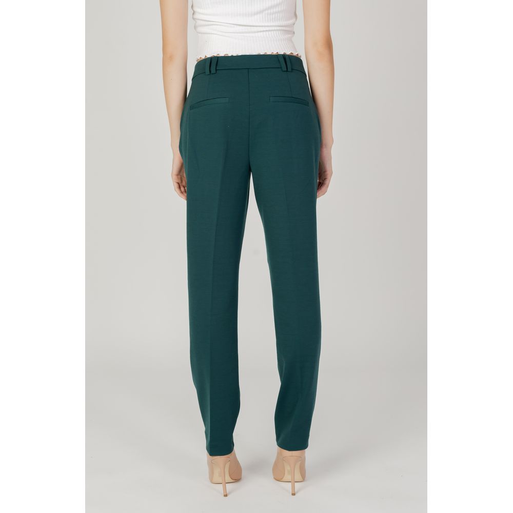Green Polyester Casual Pants
