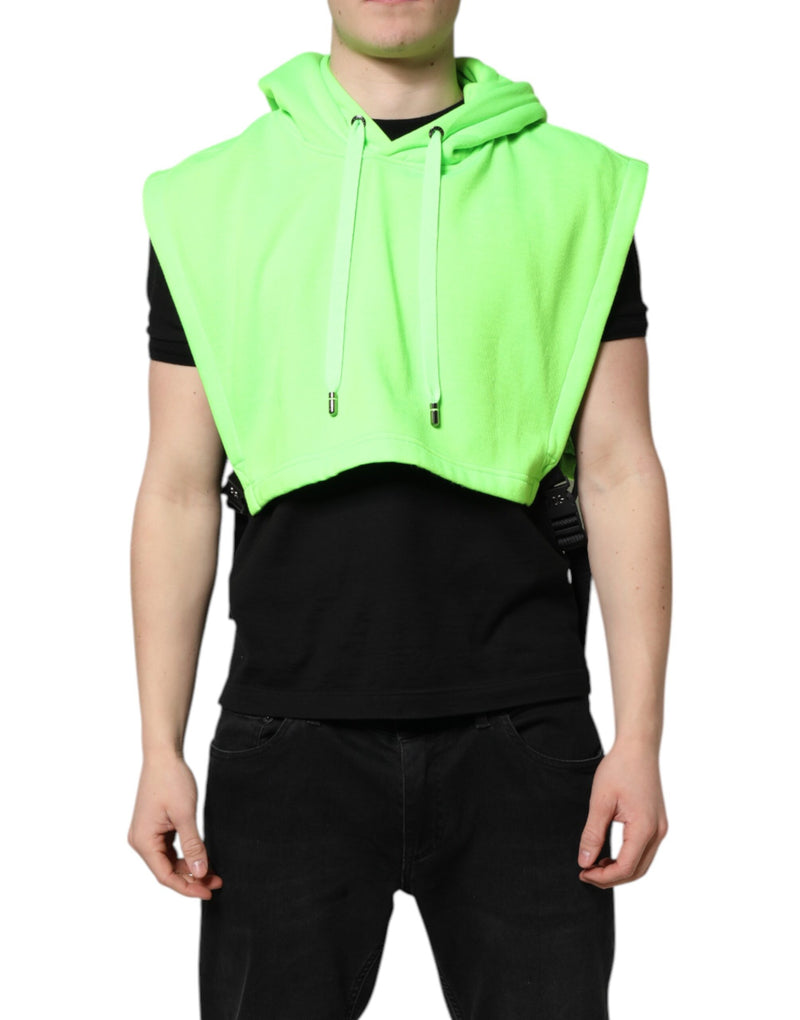 Green Polyester Hooded Sportswear Vest Sweater-Dolce & Gabbana-LabelTerrace.com