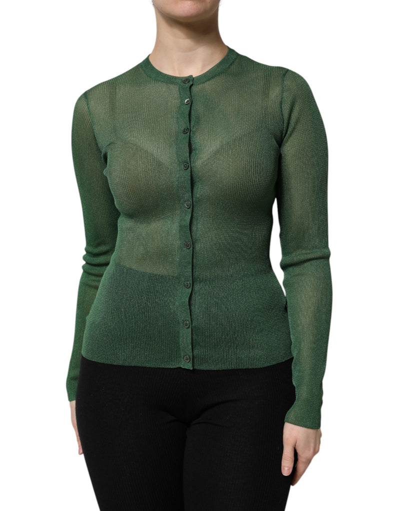 Green Polyester Long Sleeves Cardigan Sweater-Dolce & Gabbana-LabelTerrace.com