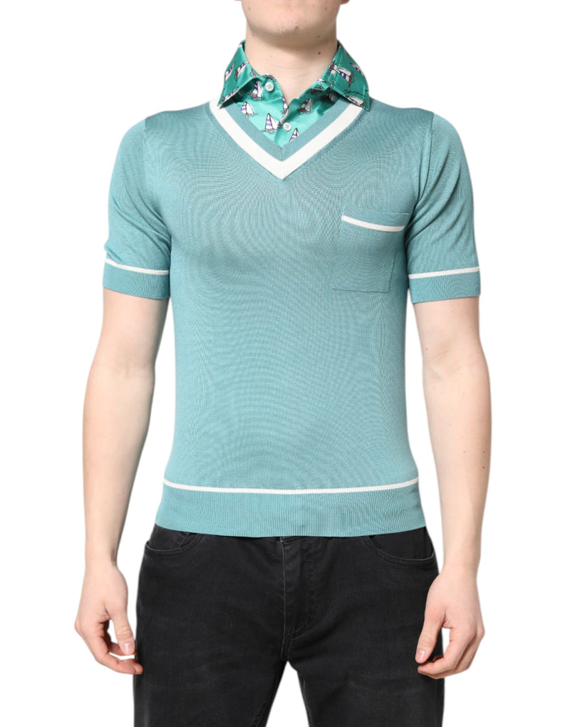 Green Printed Collared Short Sleeve T-shirt-Dolce & Gabbana-LabelTerrace.com