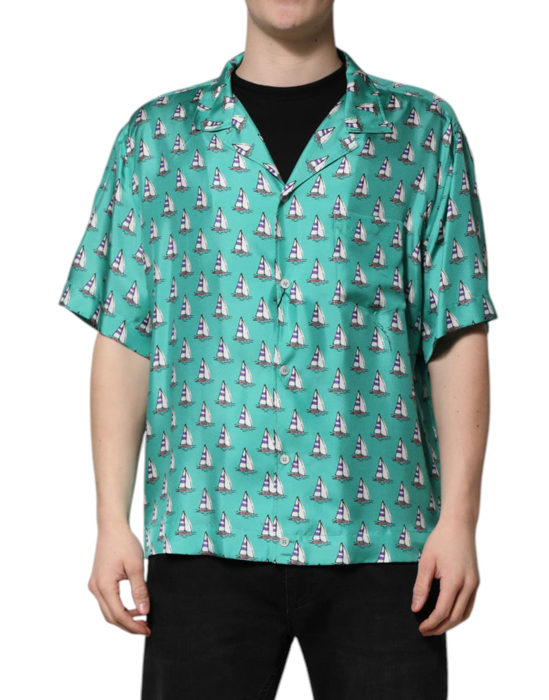 Green Printed Short Sleeves Casual Shirt-Dolce & Gabbana-LabelTerrace.com