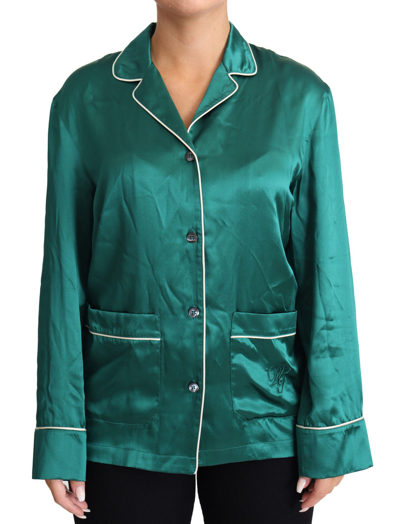 Green Pyjama Blouse Silk Lounge Sleepwear Top-Dolce & Gabbana-LabelTerrace.com