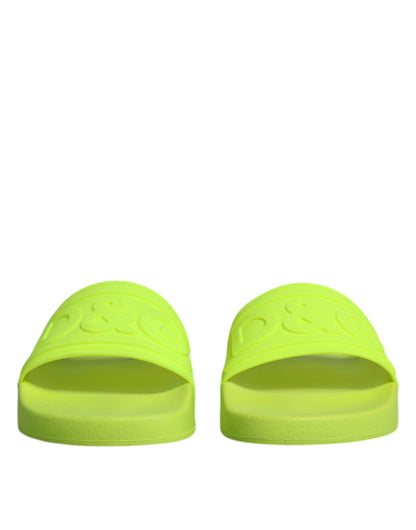 Green Rubber Slides Sandals Beachwear Shoes-Dolce & Gabbana-LabelTerrace.com